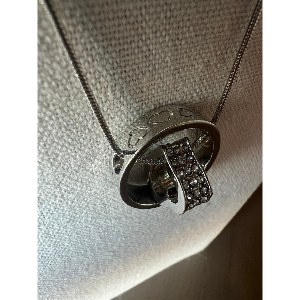 Swarovski Crystal Heart Ring Necklace Silver Tone Snake Chain Pavé Pendant